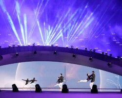 Performers participate in the closing ceremony of the 2026 Winter Olympics, in Verona, Italy, Sunday, Feb. 22, 2026. (AP Photo/Natacha Pisarenko)