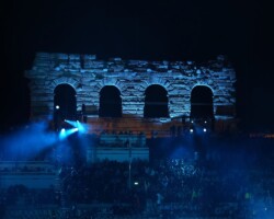 Lights illuminate the Verona Arena for the closing ceremony of the 2026 Winter Olympics, in Verona, Italy, Sunday, Feb. 22, 2026. (AP Photo/Antonio Calanni)