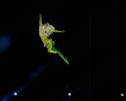 An artist performs during the closing ceremony of the 2026 Winter Olympics, in Verona, Italy, Sunday, Feb. 22, 2026. (AP Photo/Ashley Landis)