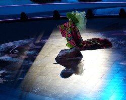 An artist performs during the closing ceremony of the 2026 Winter Olympics, in Verona, Italy, Sunday, Feb. 22, 2026. (AP Photo/Antonio Calanni)
